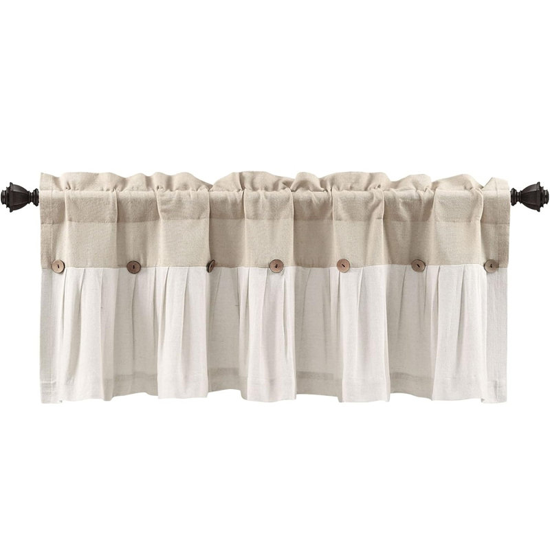Linen Button Farmhouse Valance with Pleats and Buttons, 52" W x 18" L