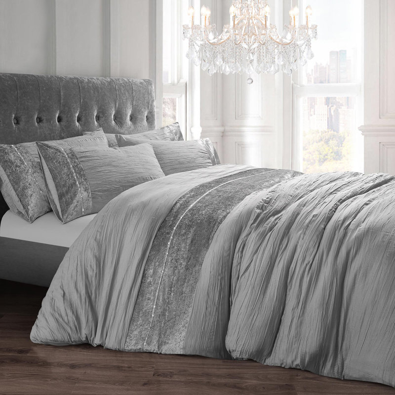 Crinkle Velvet Diamonte Panel Duvet Set, 200 x 200 cm