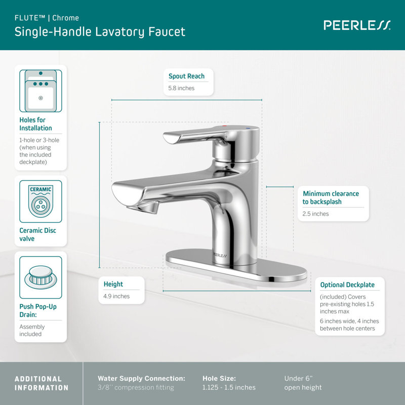 Single-handle Bathroom Faucet with Drain Assembly, Chrome