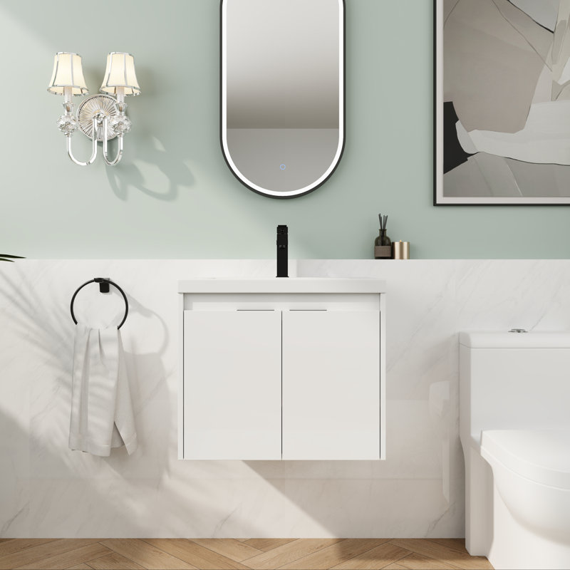 Meuble-lavabo 24 po avec lavabo en résine - Portes flottantes à fermeture en douceur