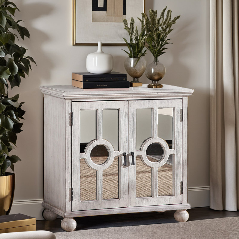 Colusa Classic Storage Cabinet 1pc Modern Traditional Accent Chest with Mirror Doors Pendant Pulls Wooden Furniture Living Room Bedroom