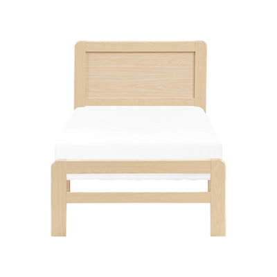 Cadre de lit simple contemporain avec finition naturelle, conception de plateforme, tête de lit et lattes, cadre de finition de taille d'élément de chambre à coucher, esthétique, agrafe
