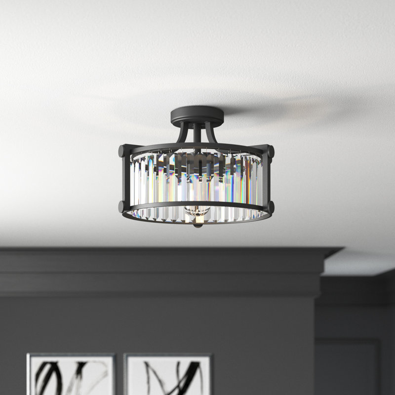 Bunton Crystal Semi Flush Mount, Aged Bronze