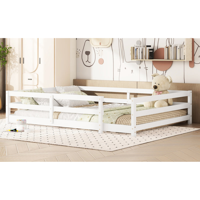 Lit pleine grandeur en bois de pin blanc, clôture pour bois multifonctionnel et confortable avec 15,7 pouces, aucun sommier requis, conception stable, assemblage rapide