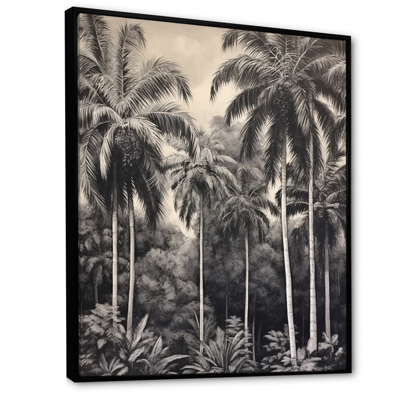 «Black and White Palm Paradise I», reproduction sur toile, H 32 po x l 16 po x P 1 po, Cadre flottant noir