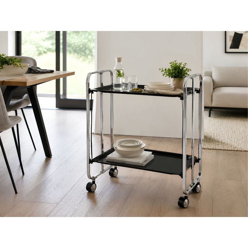 Mald Serving Cart, Black, Chrome-plated