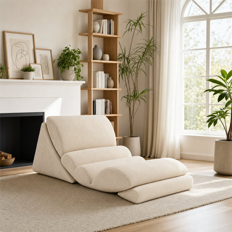 Sièges de sol ergonomiques détachables, Velours côtelé beige