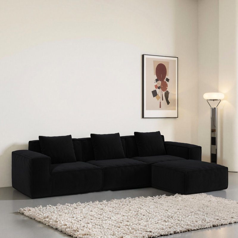 Lit modulaire de 118 pouces convertible pour trois personnes avec repose-pieds, velours velours côtelé, mousse à haute densité, soutien inspiré, confort, sans assemblage, pour plusieurs pièces