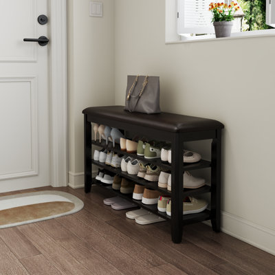 Entryway 3-Tier Solid Wood Shoe Bench with Storage