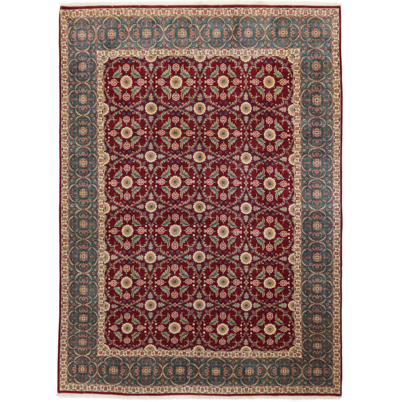Oriental Hand-Knotted Wool Burgundy/Beige/Ocean Area Rug