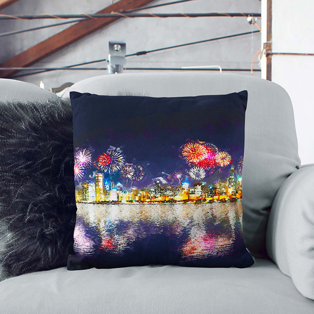Fireworks Above the Chicago in Abstract Cushion with Filling