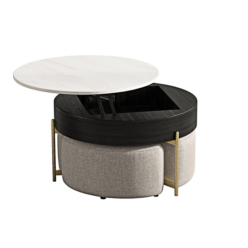 Round Lift-Top Coffee Table Set, Black