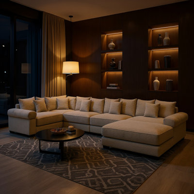 154" Wide 5-Seater Sectional Modular Beige Corduroy Sofa, Ideal for Home Theater