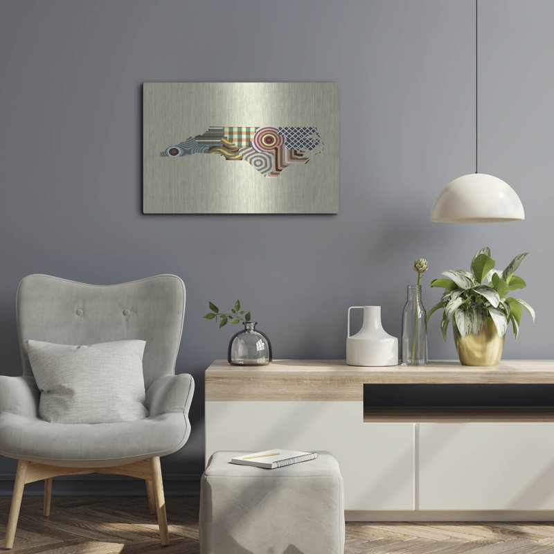 Wrought Studio ™ «North Carolina State Map» par Lanre Adefioye, mur en métal, H 16 po x l 24 po