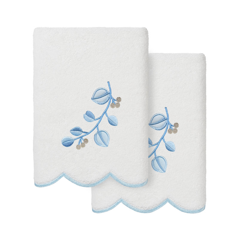  Ensemble de serviettes à main 100% coton WILD BRANCH, Blanc / Bleu, Serviettes pour les mains - Paquet de 2