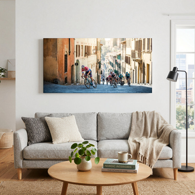 Ensemble de 1 tableau sur toile représentant une course cycliste, L 32 po x H 16 po, Toile tendue