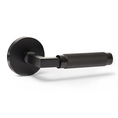 Poignée de porte noire en laiton massif avec poignée moletée London