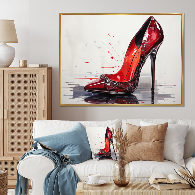 " Black And Red High Heels Symphony VIII " by Designart, Cadre flottant doré, 12" H x 20" W