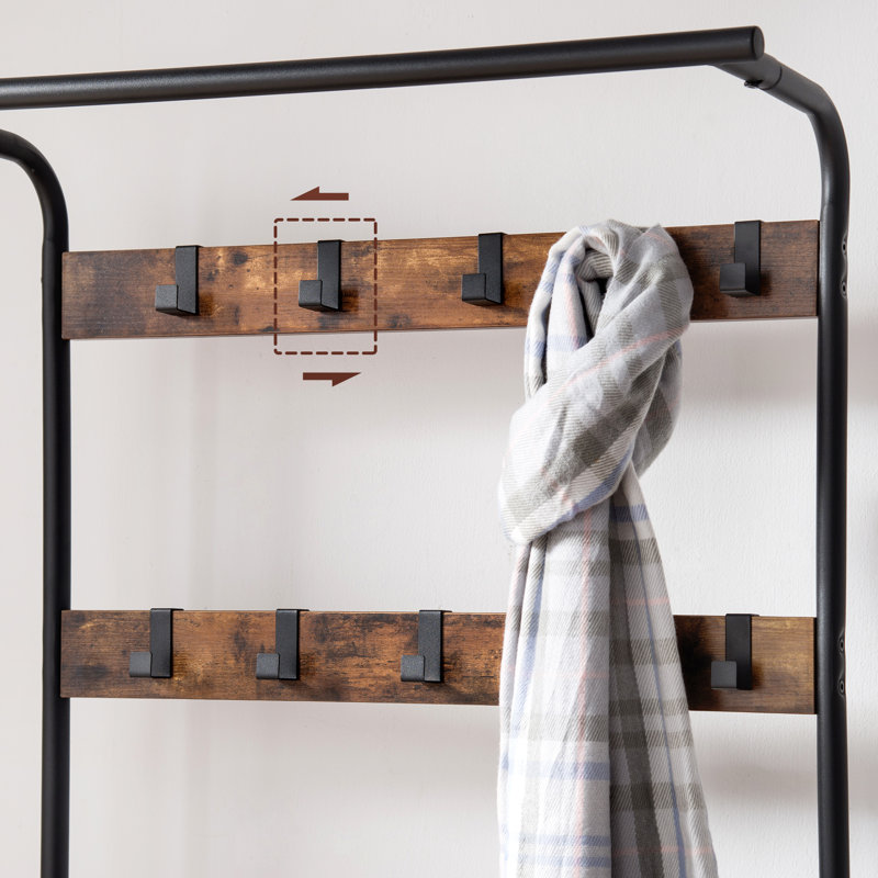 Hall Tree 28.3'' Wide with Bench and Shoe Storage, Rustic Brown/Black