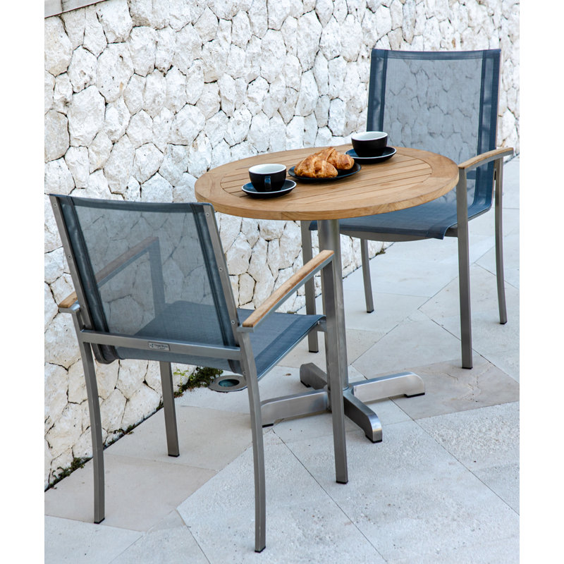 Avanti Teak Stainless Steel Outdoor Round Pedestal Table, 30" W