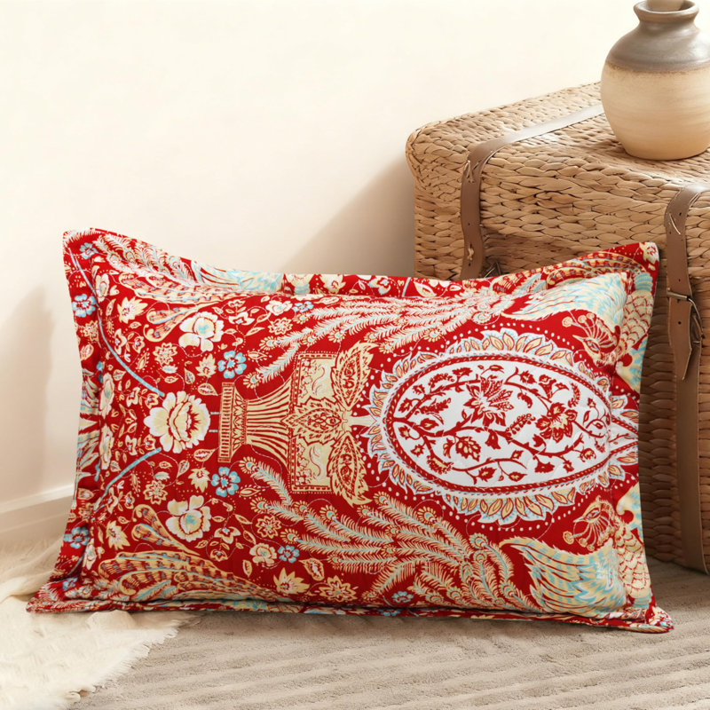 Coussin Christopher matelassé à motif floral avec motif de paon imprimé carré décoratif pour canapé-lit de chambre à coucher