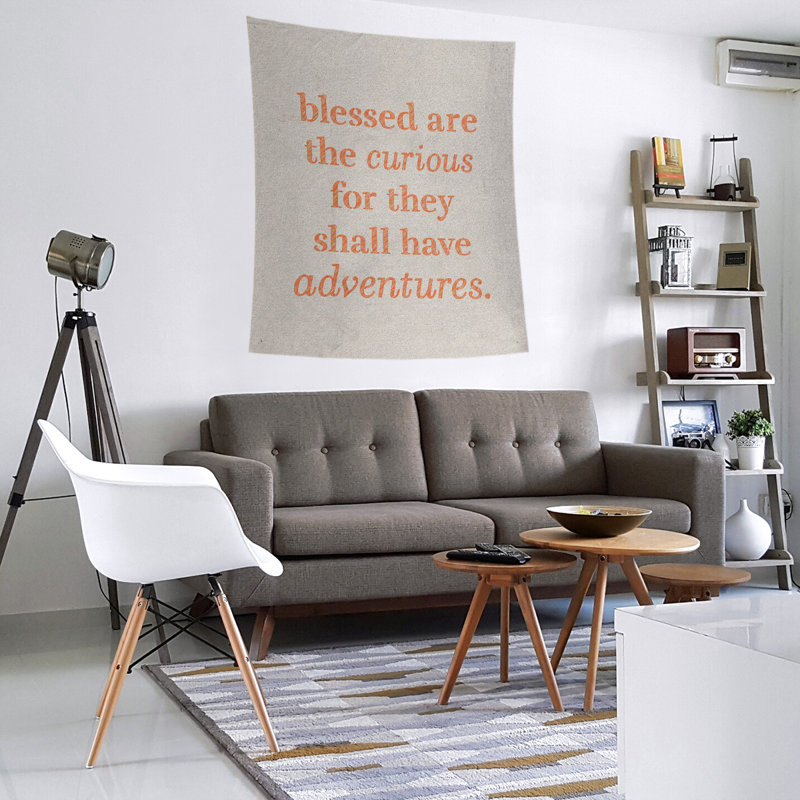 Tapisserie citation manuscrite en polyester, H 104 po x l 88 po, Blanc / orange