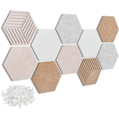 Hexagon Felt Bulletin Board Tiles, Self-adhesive Cork Board Alternative For Wall, Frameless Decorative Pin Board, Renter-friendly Felt Wall Decor With 30 Pushpins