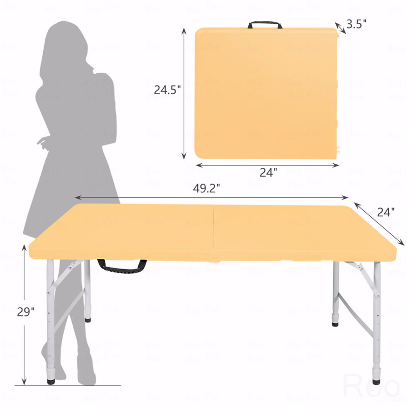Portable Folding Patio Table, Indoor And Outdoor Use, Maximum Weight 135Kg, For Camping, Yellow
