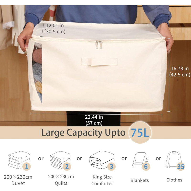 Comforters Bags Closet Organizers And Storage For Quilts Clothes Organization Containers Bins With Sturdy Zipper, Clear Window  For Sweaters Blankets Storage Bedroom Collapsib