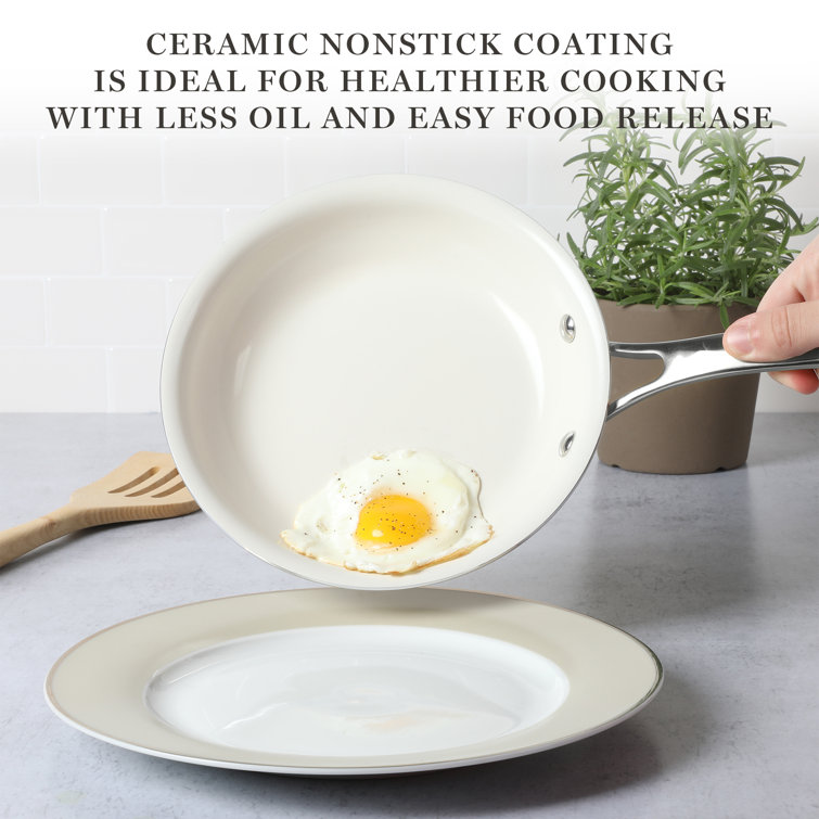 Martha Stewart Lockton Premium 10-Piece Enameled Heavy Gauge Aluminum Ceramic Nonstick Cookware Set in Linen