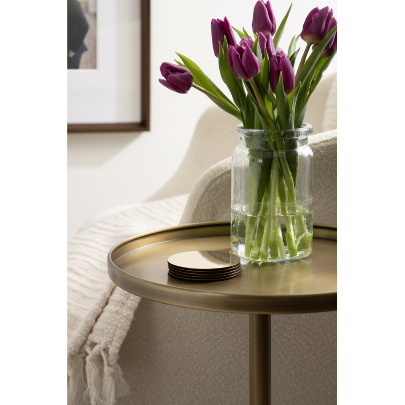 Lodia Round Wood and Metal End Table, Gold, Black