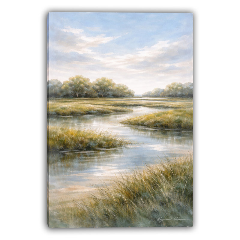 «Misty Estuary River Marsh», art mural sur toile tendue, L 32 po x H 48 po x P 1,5 po