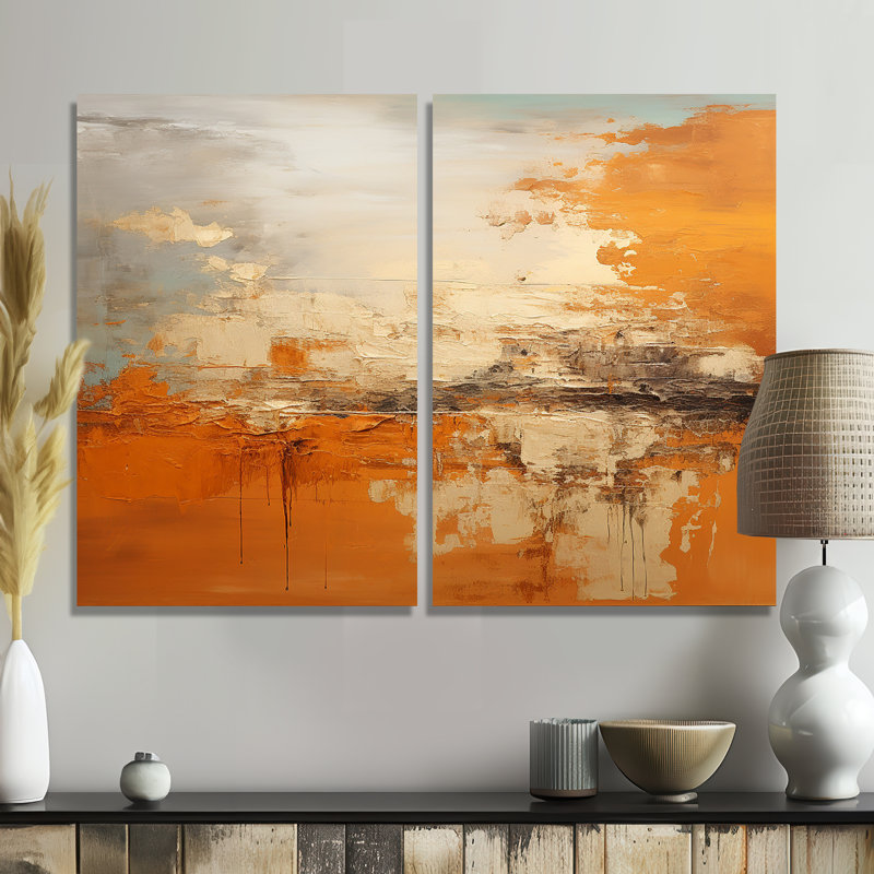 «Copper Glow», ensemble de 2 reproductions d'art sur toile abstraites, 36" H x 48" W, Wrapped Canvas, Does Not Apply