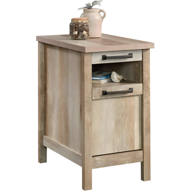 Modern Side Table With Pull-Out Shelf And Drawer, Durable Metal Runners, Safety Stops, And Versatile Storage Design
