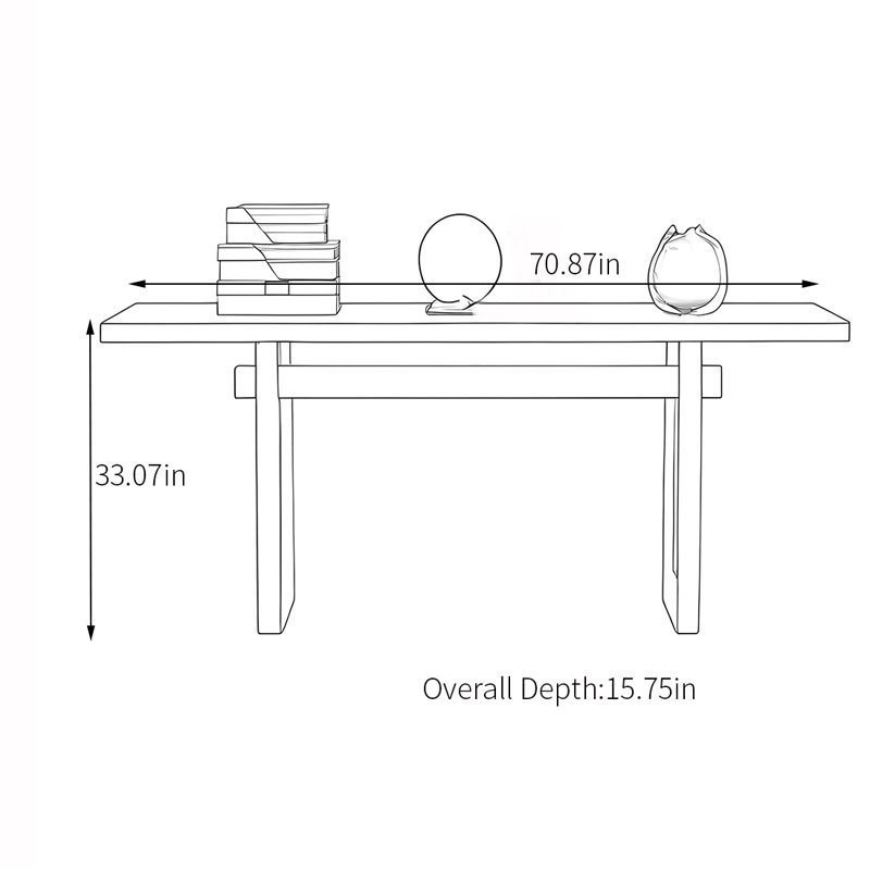 Nordic style minimalist solid wood console table, 33.07" H x 70.87" W x 15.75" D, Brown