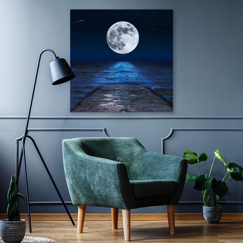 Lune illuminant l'océan bleu X02 sur toile, H 24 po x l 24 po x P 1,5 po