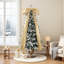 6-Foot Pre-Lit Flocked Christmas Tree with Urn Pot Base, Pinecones & Gold Ribbon Bow