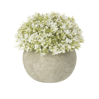 12cm Faux Flowering Plant in Cement Pot