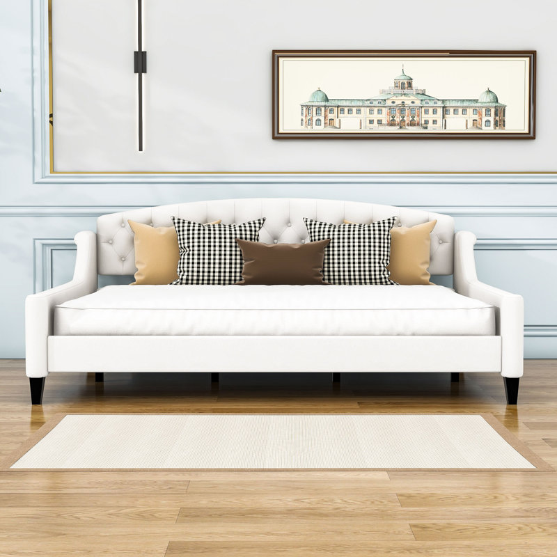 Lit de jour rembourré Jeslin, Double, Beige