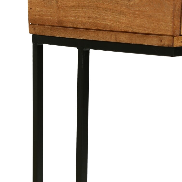 Wyndenhall Hubbard Solid Mango Wood and Metal 28 inch Wide Square Industrial Wide C Side Table in Warm Grey - 28 x 15 x 25