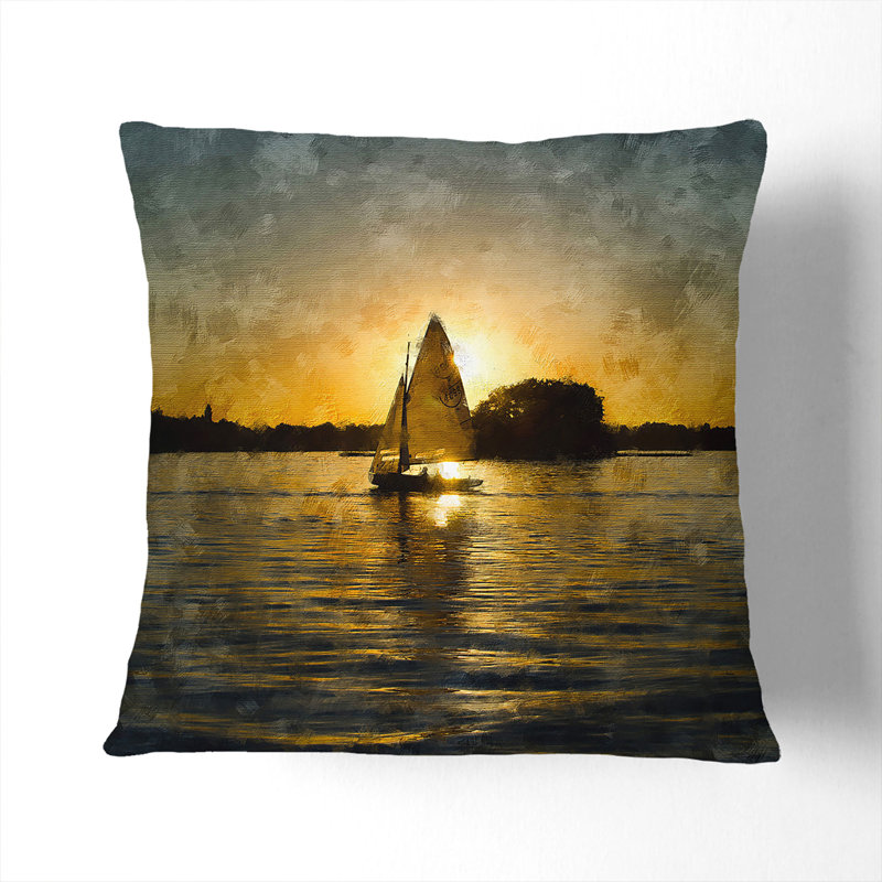 Sailboats on the Lake Painting Scatter Cushion, 40cm H x 40cm W x 15cm D, Stone