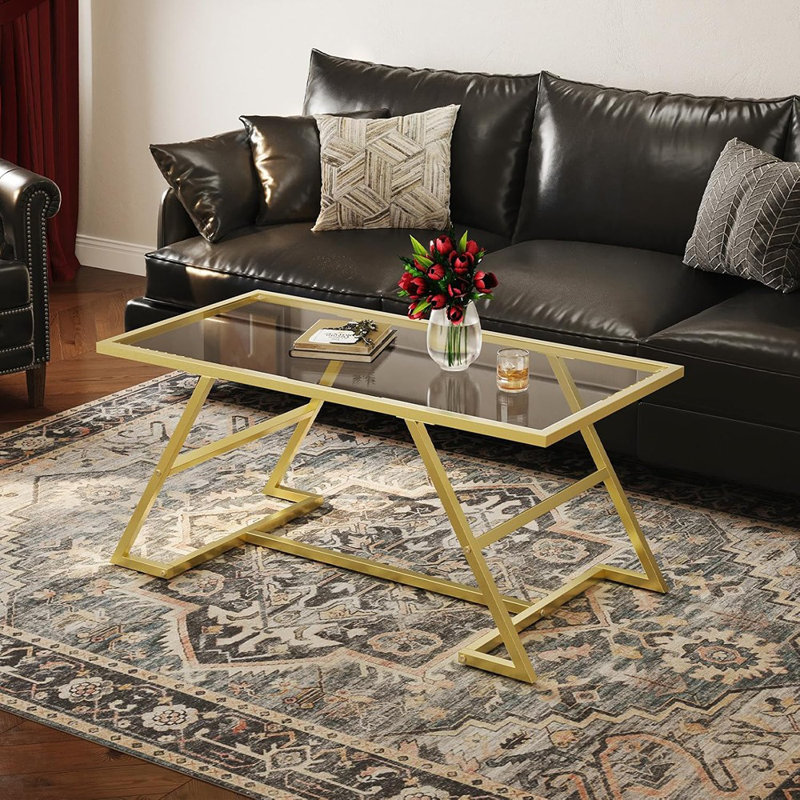 Mercer41 Rectangular Modern Coffee Table – Gold Metal Frame With 2-Tier ...