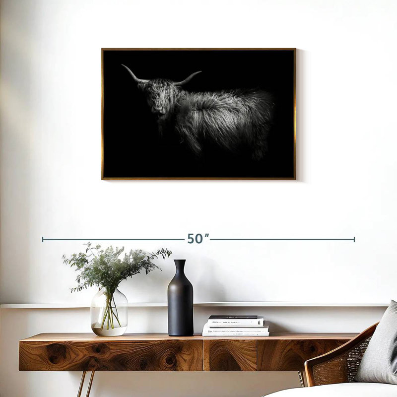 Hello Highland Cow, Cadre flottant doré, 31 po x 21 po