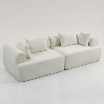 2-Piece Cream Boucl? Full-Foam Modular Couch - 96" Sectional with Plush Pillows & Contemporary Rounded Arms by Wrought Studio