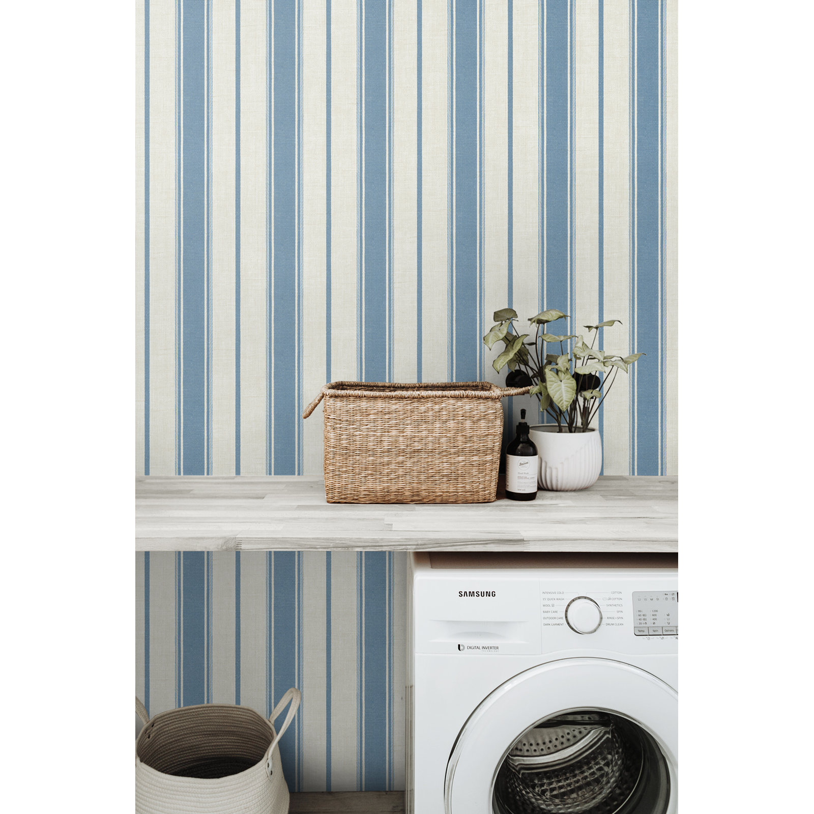 Leota Striped Wallpaper, Blue Bell