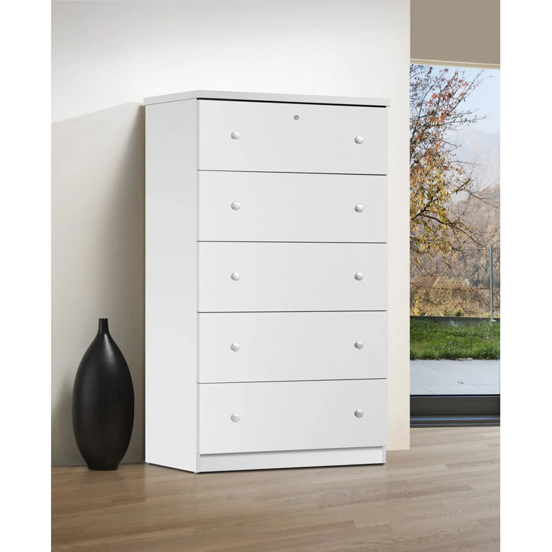 Commode 5 tiroirs Conroy, Blanc