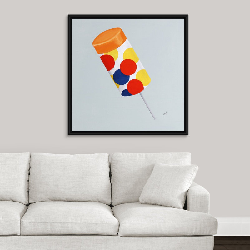 « bonbon shop v », peinture sur toile, H 37,7 po x l 37,7 po x P 1,75 po, Cadre flottant noir