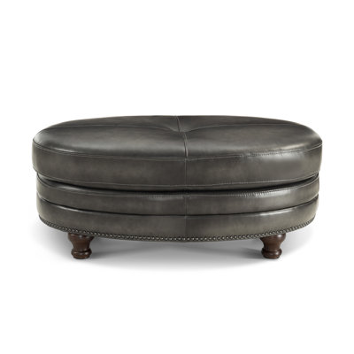 Daciana 107Cm Wide Genuine Leather Oval Footstool Ottoman with Storage