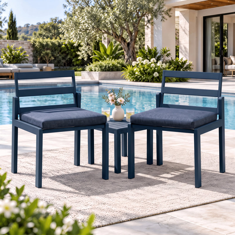 2 pièces de chaises de patio d'extérieur en métal avec coussin noir, Bleu