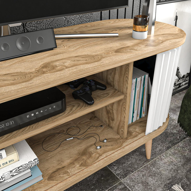Modern Scandinavian TV Stand, Oud Oak & White, 55.1 x 16.9 x 25.2 inches | 100% Melamine Coated Particle Board, Thickness: 0.7 inches | Stylish & Functional Design for Living Room, Easy Assembly, Durable Finish